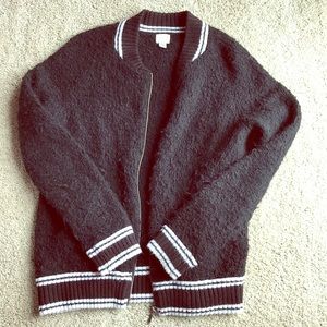 Black varsity zip up cardigan